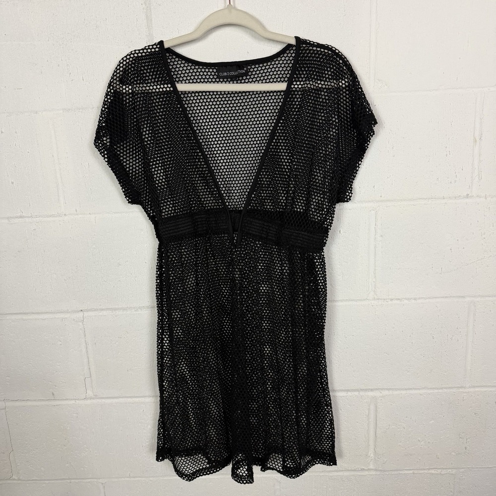 Club Z Collection Swimsuit Cover Up SZ XL Black Mesh Sheer Resort Beach Summer
